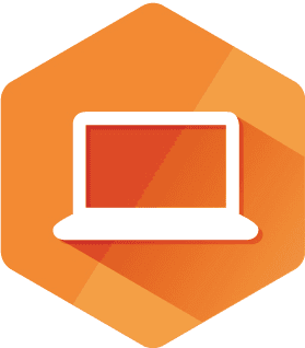 icon: orange hexagon with white laptop in center